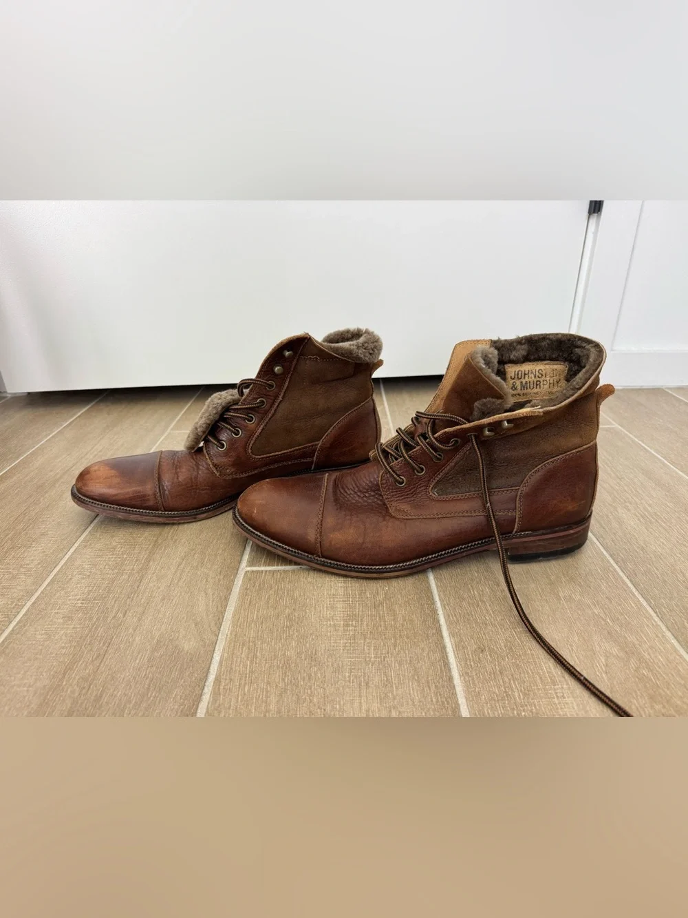 Johnston & Murphy Brown Leather Shearling-Lined Men's Boots